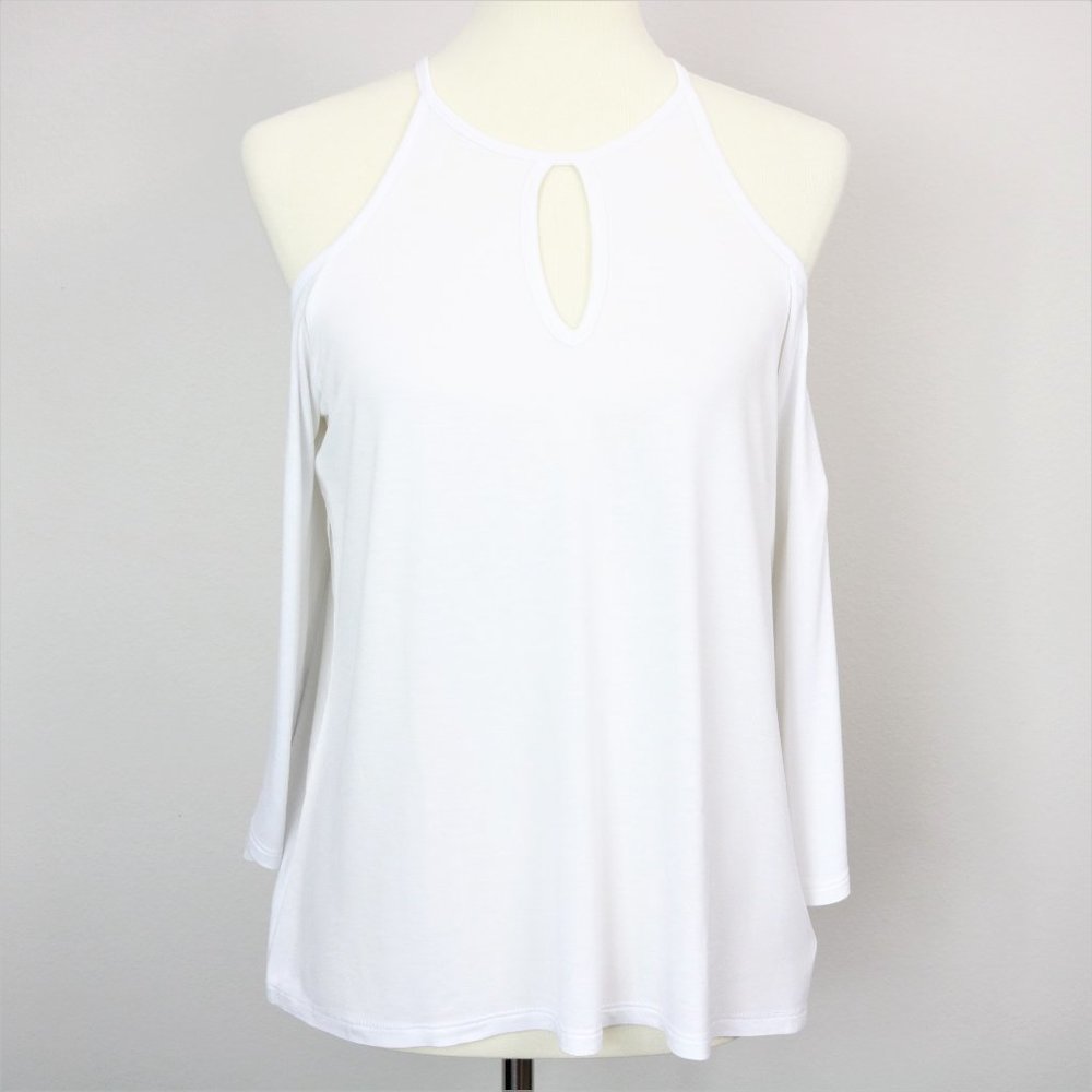 Cotton On White Keyhole Neck Cold Shoulder Long Sleeve Top Women’s Size S